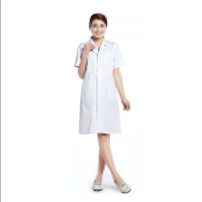 BC013-S-D 女式长款短袖白大褂薄款