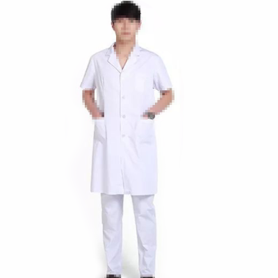 BC012-M-D 男式长款短袖白大褂薄款