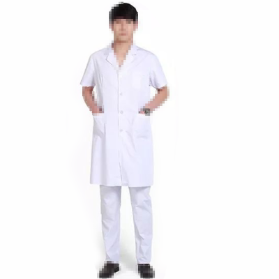 BC012-xxL-D 男式长款短袖白大褂薄款